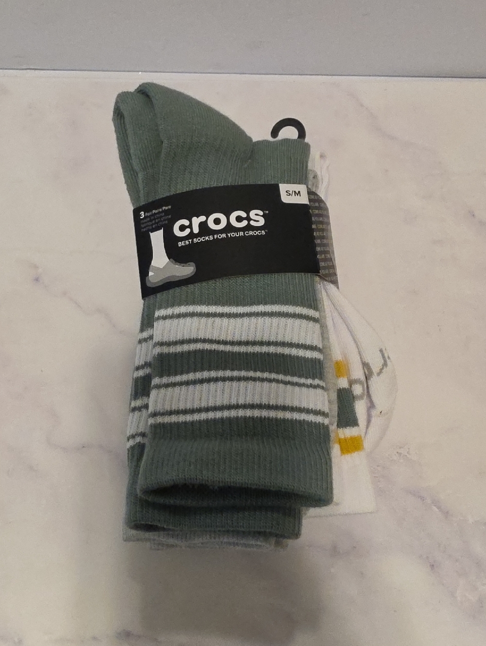Crocs  Green Gray  & White Striped Crew Socks - 3 Pack Brand New